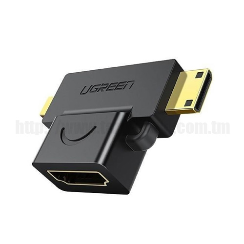 Конвертер UGREEN HD129 2 в 1 с MicroHDMI (Папа), MiniHDMI (Папа) на HDMI (Мама)