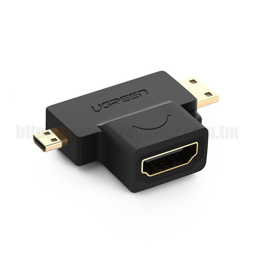 Конвертер UGREEN HD129 2 в 1 с MicroHDMI (Папа), MiniHDMI (Папа) на HDMI (Мама)